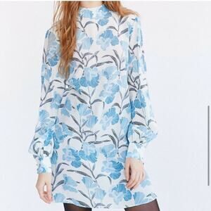 KEEPSAKE THE LABEL FLORAL SILK MINI DRESS LONG SLEEVES HIGH NECK WOMEN SIZE XS